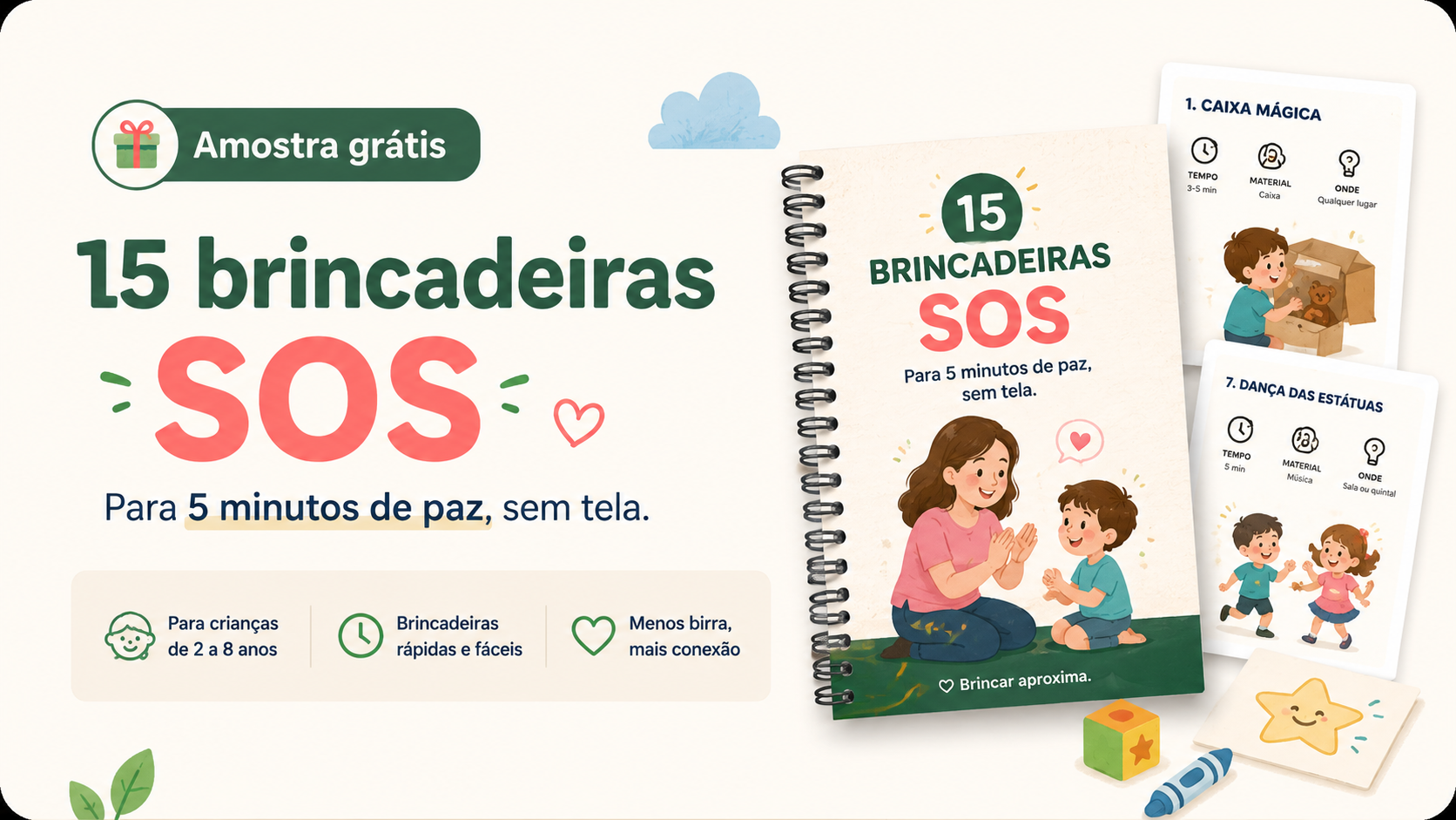 Capa da amostra gratuita com 15 brincadeiras SOS